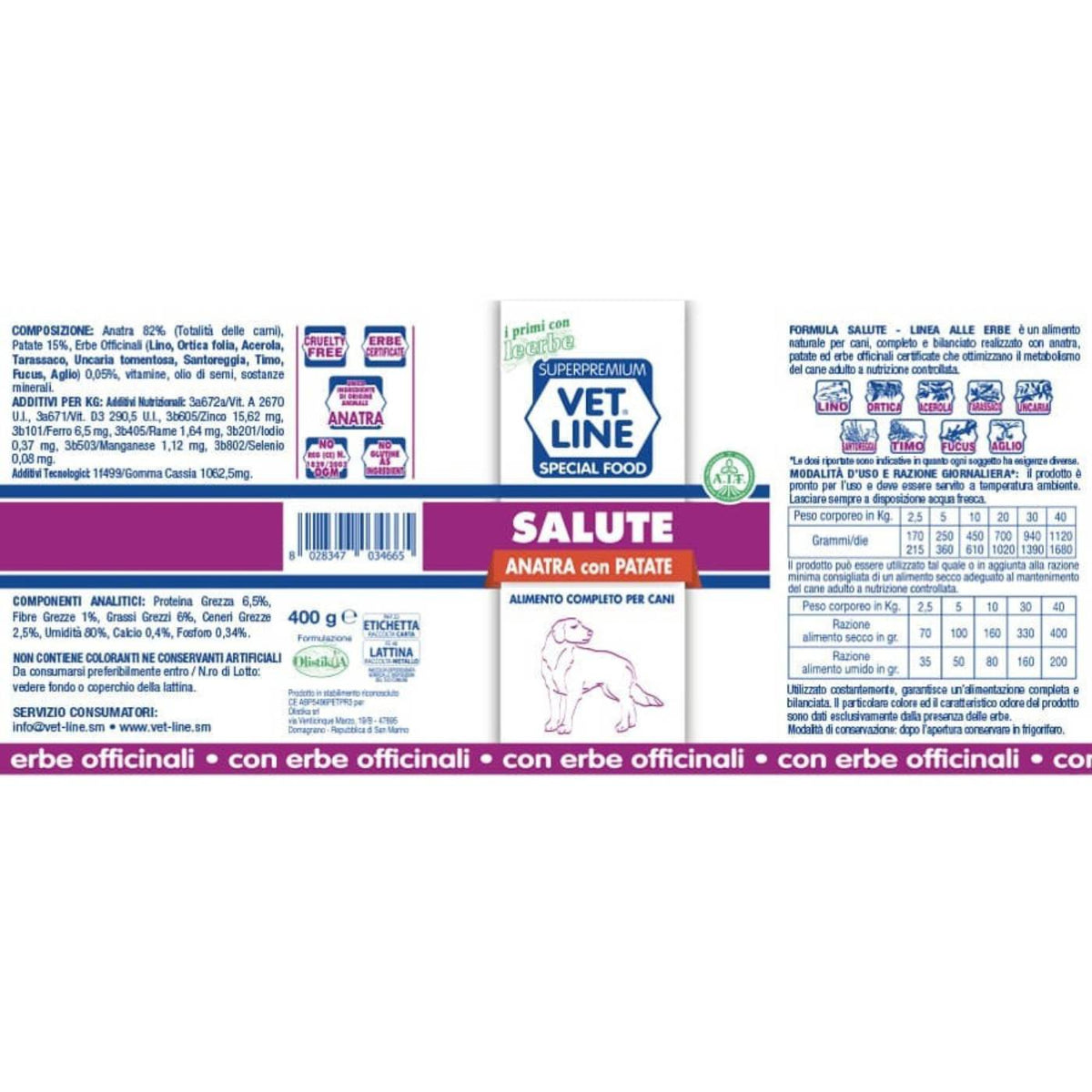 Vet Line Salute Anatra con Patate Alimento Umido Monoproteico per Cani VetLine