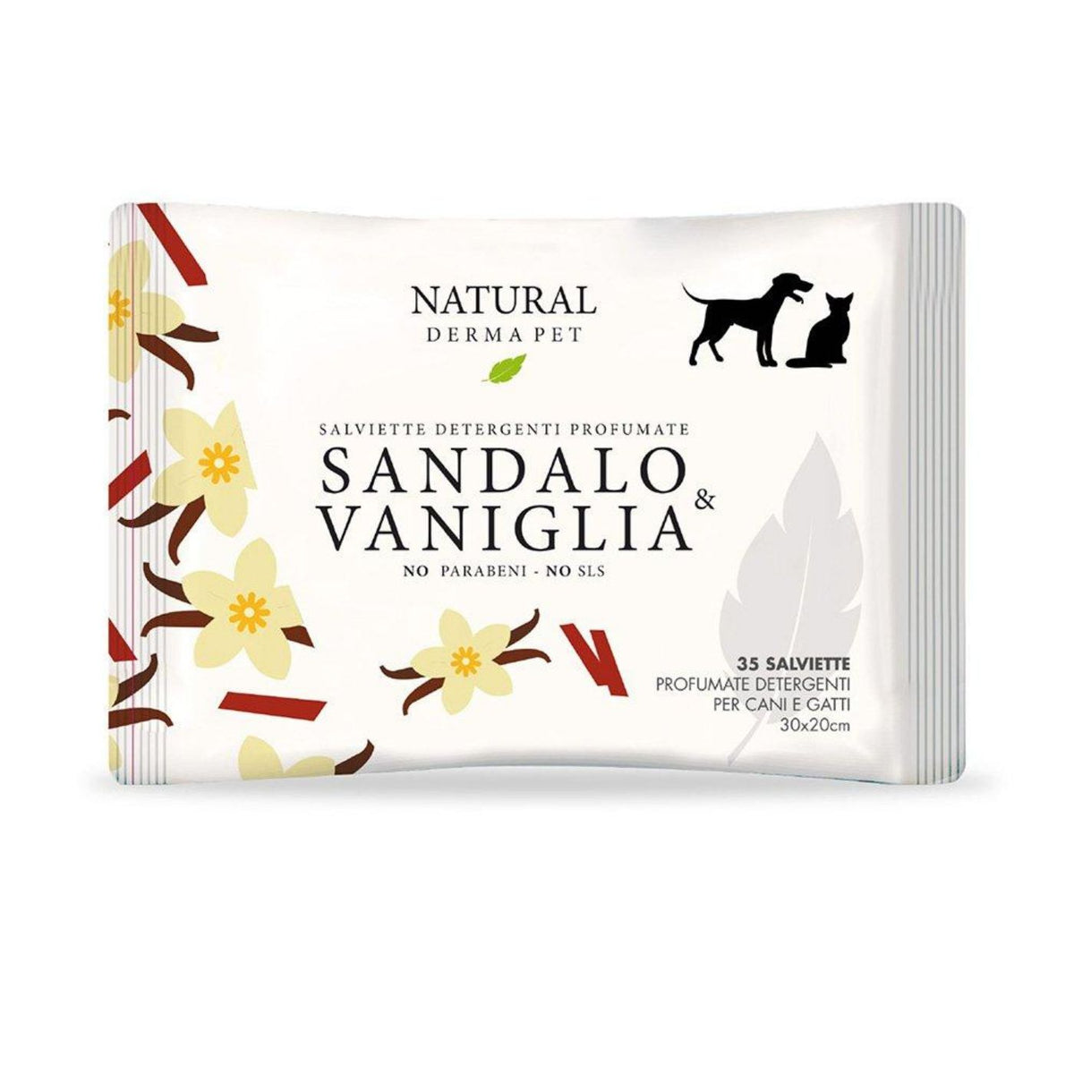 Natural Derma Pet by Derbe Salviette Detergenti per Cani Gatti e Cuccioli Sandalo & Vaniglia  100% Biodegradabili