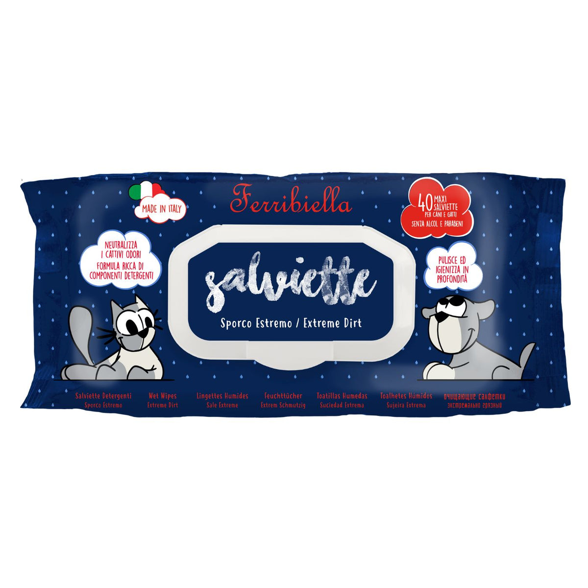 Ferribiella Salviette Detergenti Extreme per Cani e Gatti 40 Pezzi
