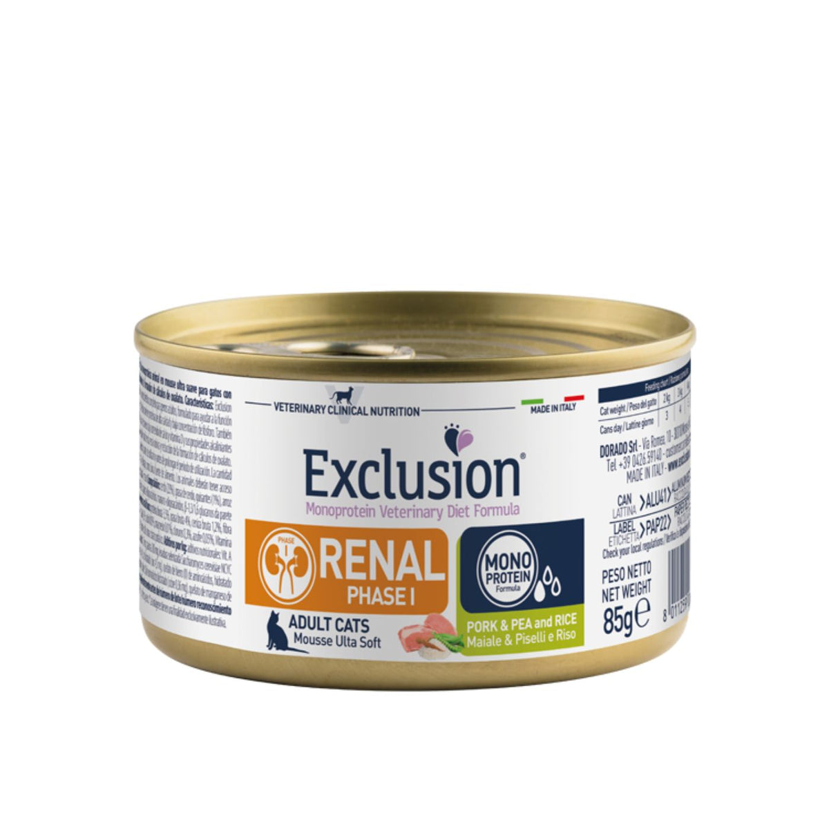 Exclusion Renal FASE 1 Maiale Piselli e Riso 85 gr per Gatti
