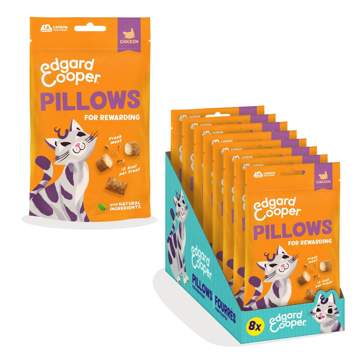 Edgard&Cooper Snack per Gatti Pillows Fagottini Ripieni al Pollo 60 g