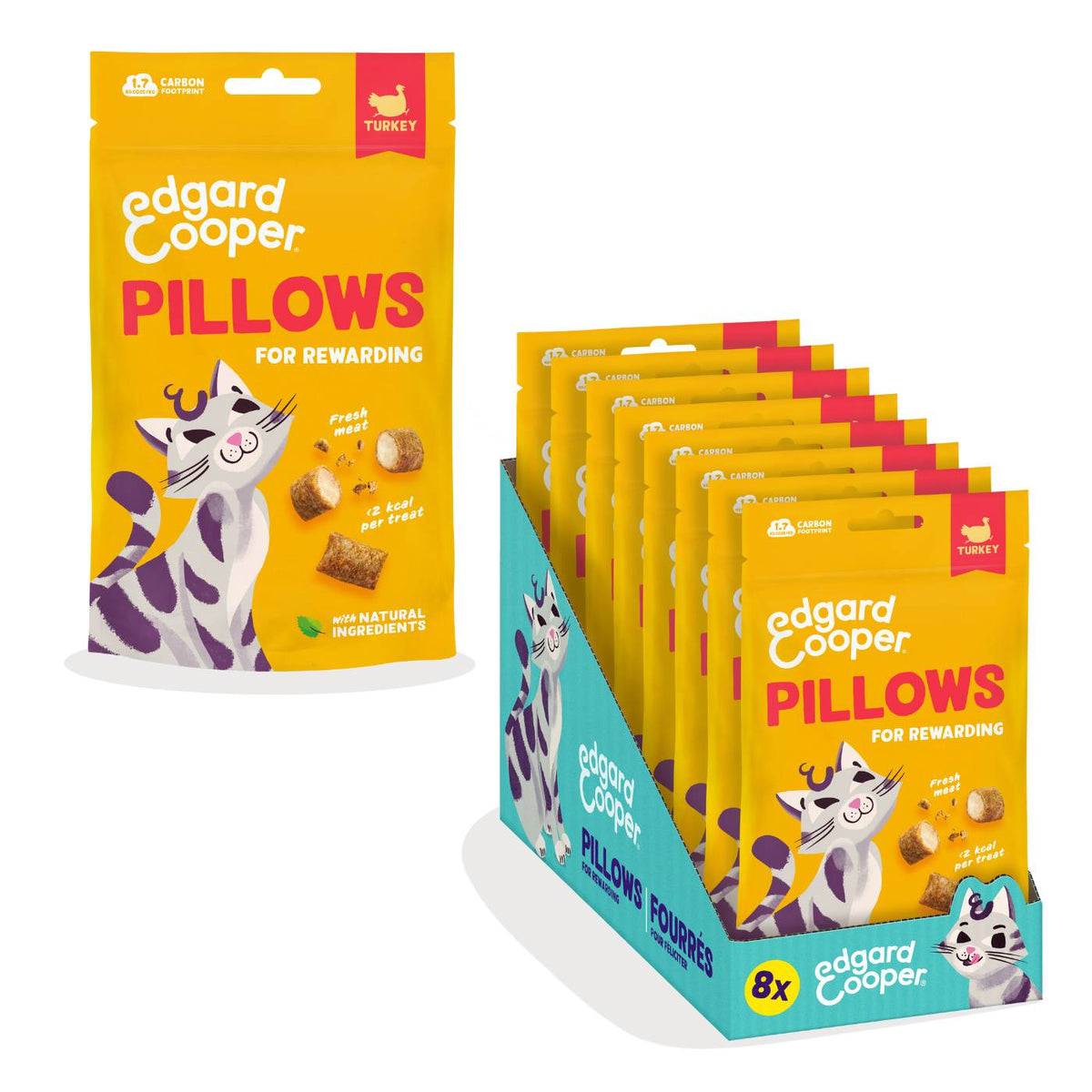 Edgard&Cooper Snack per Gatti Pillows Fagottini Ripieni al Tacchino 60 g