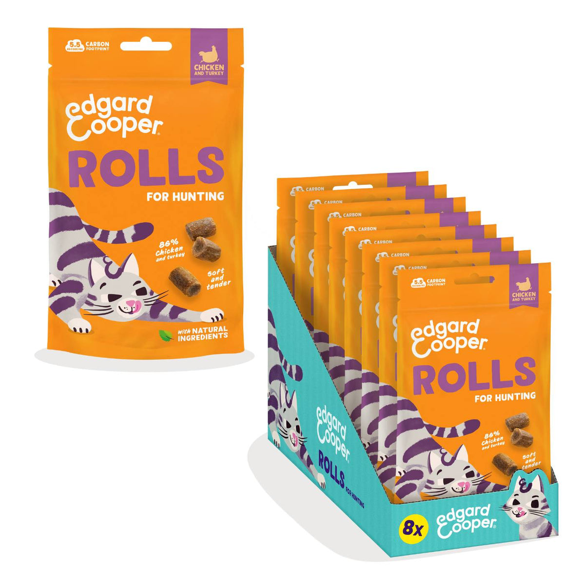 Edgard&Cooper Snack Morbidi per Gatti Rolls al Pollo e Tacchino 45 g