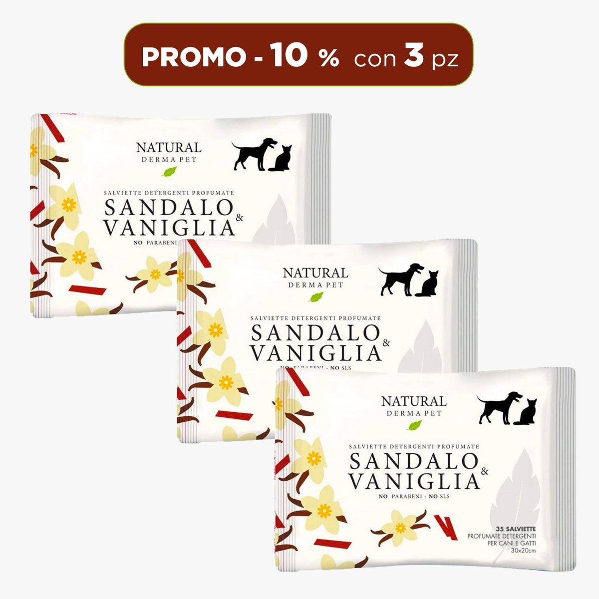 Natural Derma Pet by Derbe Salviette Detergenti per Cani Gatti e Cuccioli Sandalo & Vaniglia  100% Biodegradabili