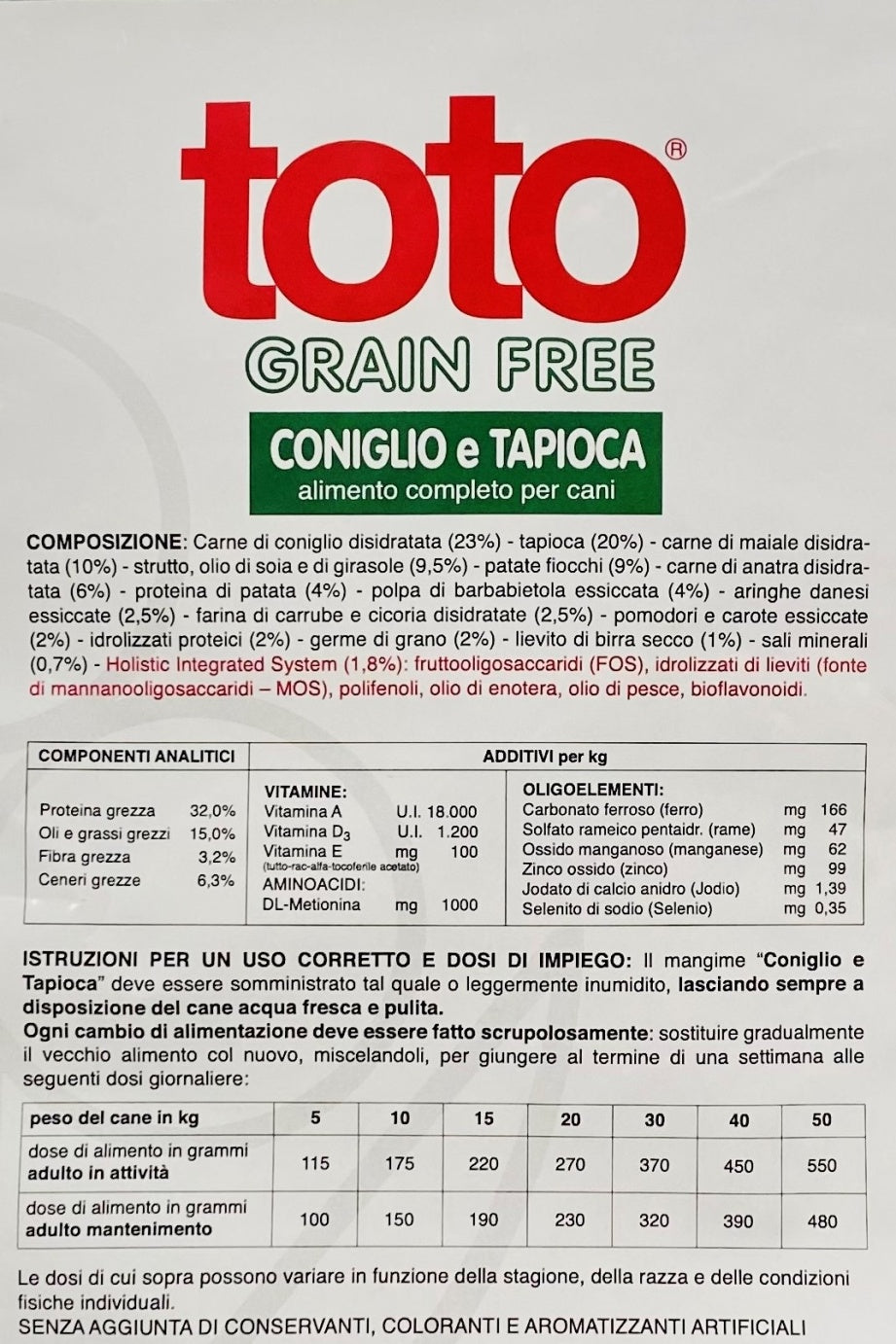 Toto Holistic Open Formula Grain Free Coniglio e Tapioca per Cani