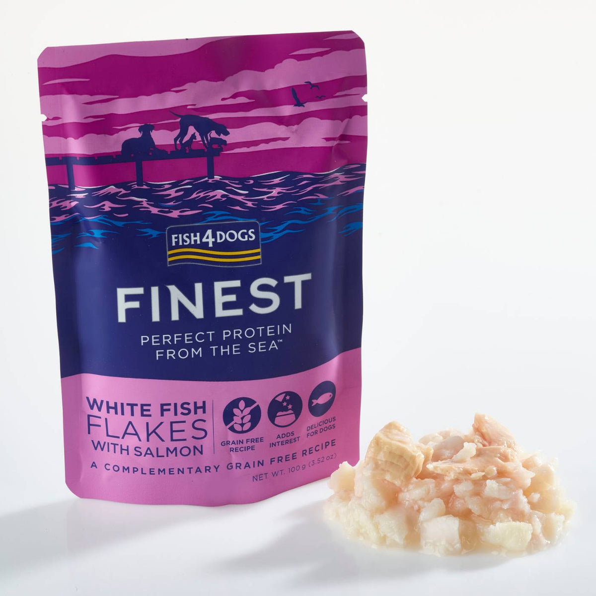 Fish4Dogs Finest Umido per Cani Fiocchi di Pesce Bianco e Salmone 100 g