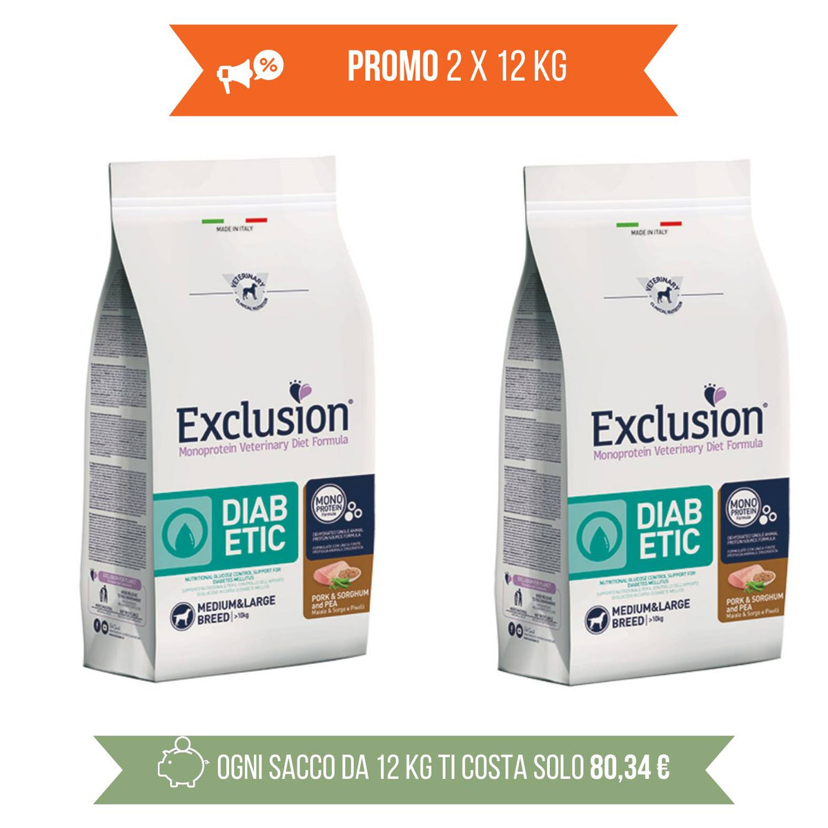 Exclusion Diet Diabetic Medium Large Maiale & Sorgo Monoproteico per Cani