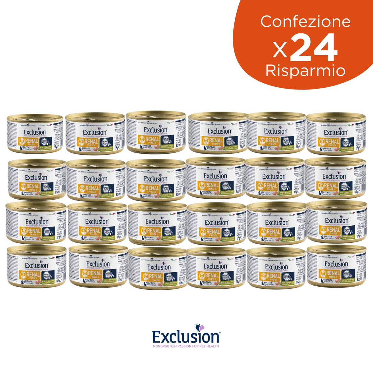 Exclusion Renal FASE 2 Maiale Piselli e Riso 85 gr per Gatti