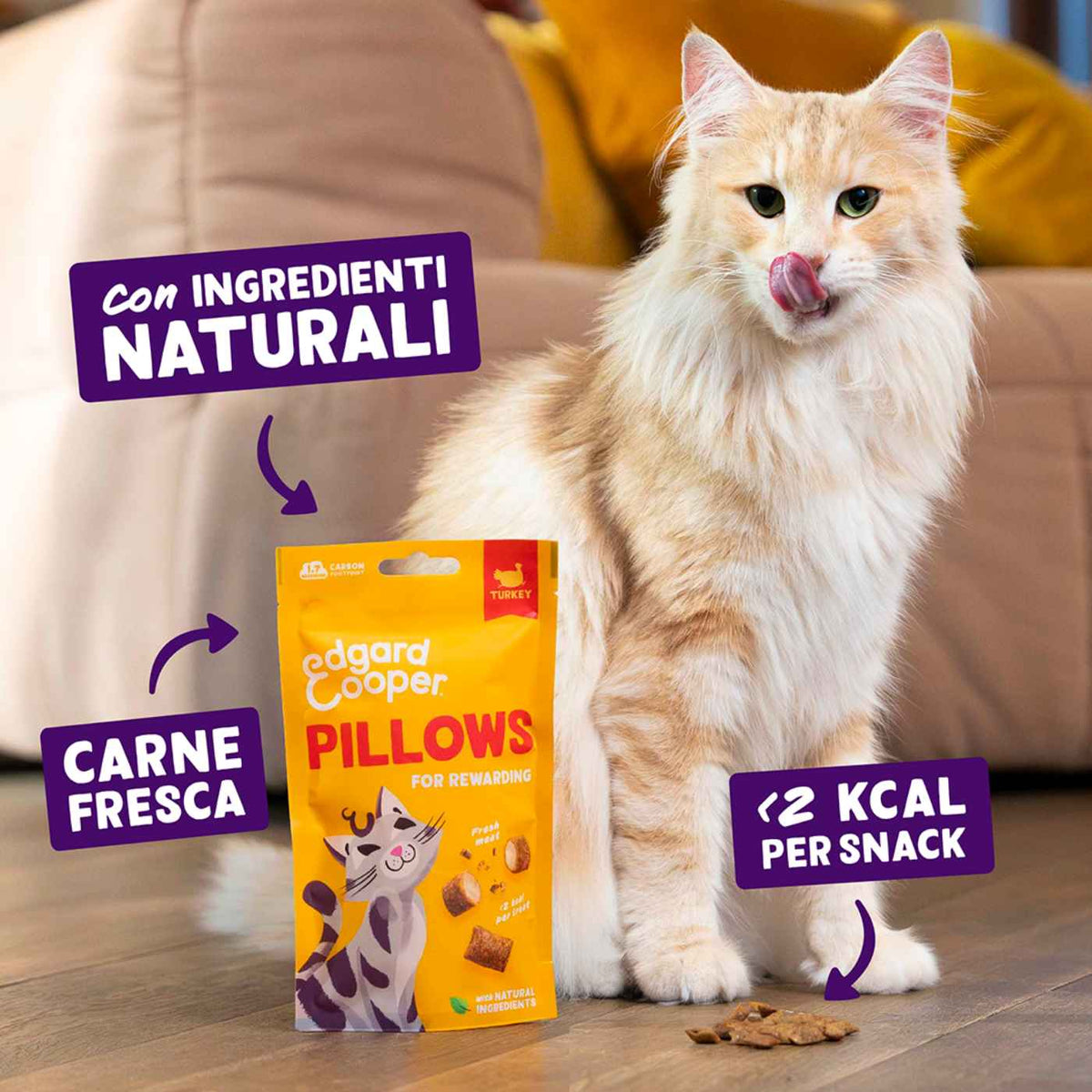 Edgard&Cooper Snack per Gatti Pillows Fagottini Ripieni al Tacchino 60 g