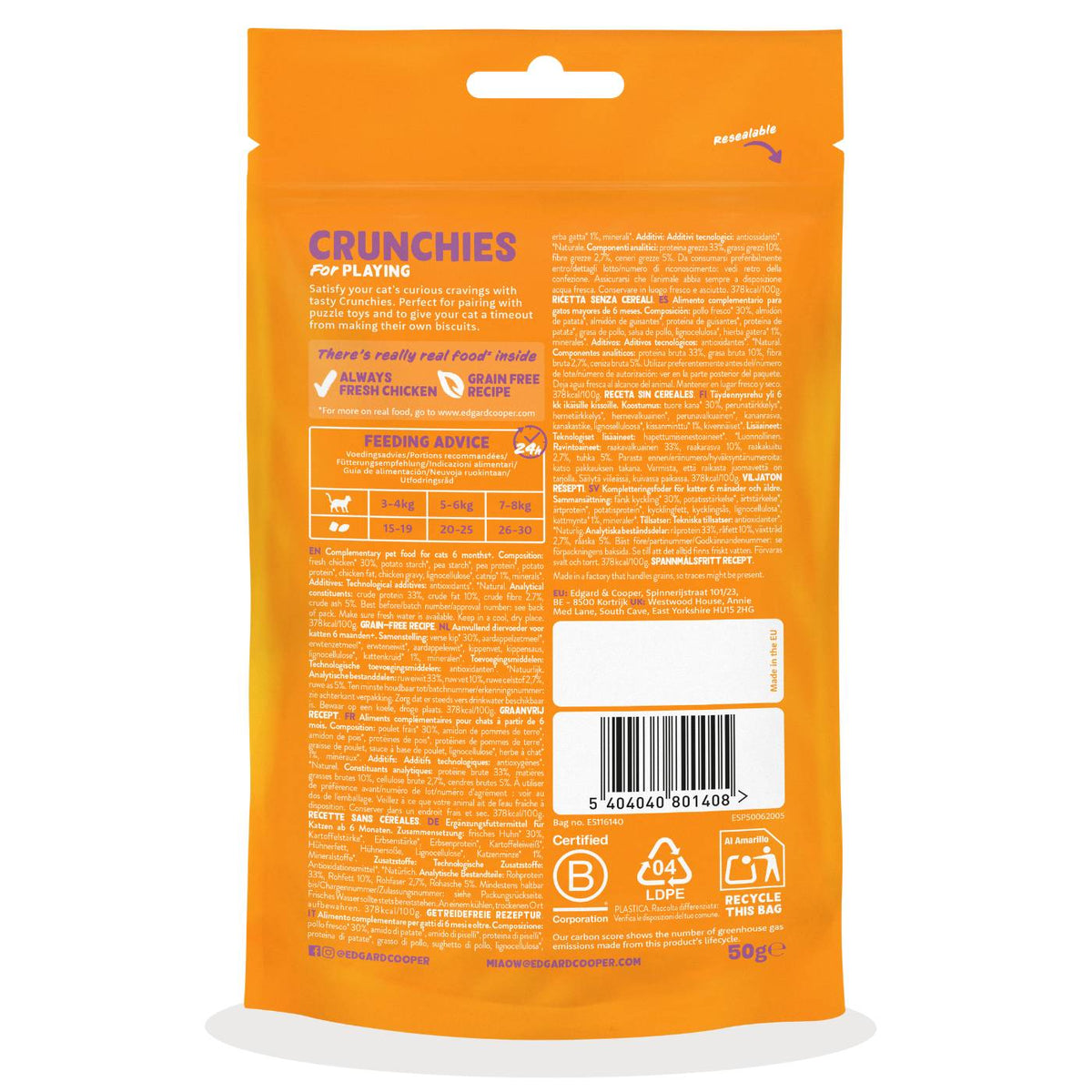 Edgard&Cooper Biscottini per Gatti Crunchies al Pollo 50 g