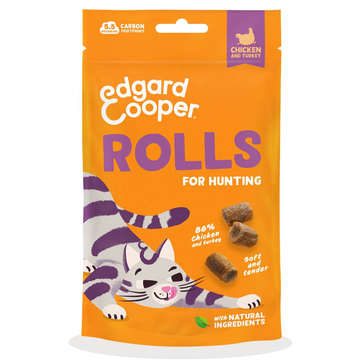 Edgard&Cooper Snack Morbidi per Gatti Rolls al Pollo e Tacchino 45 g