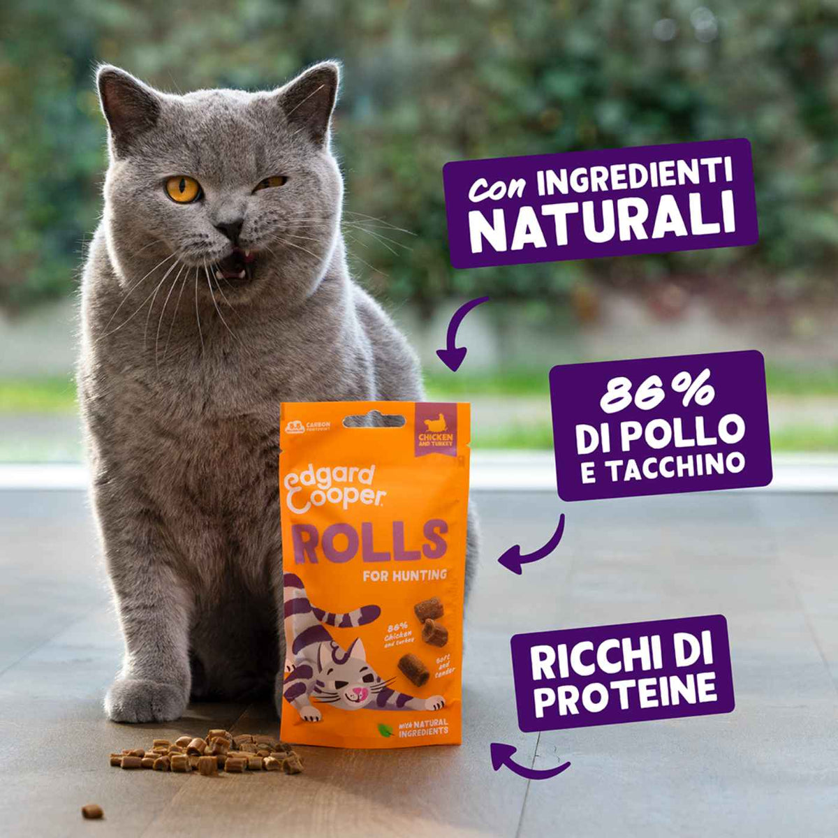 Edgard&Cooper Snack Morbidi per Gatti Rolls al Pollo e Tacchino 45 g