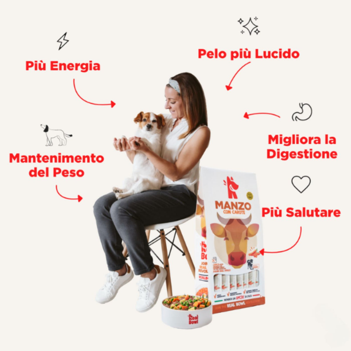 Real Bowl Alimento Completo Fresco Cotto per Cani al Manzo con Carote Senza Cereali Grain Free
