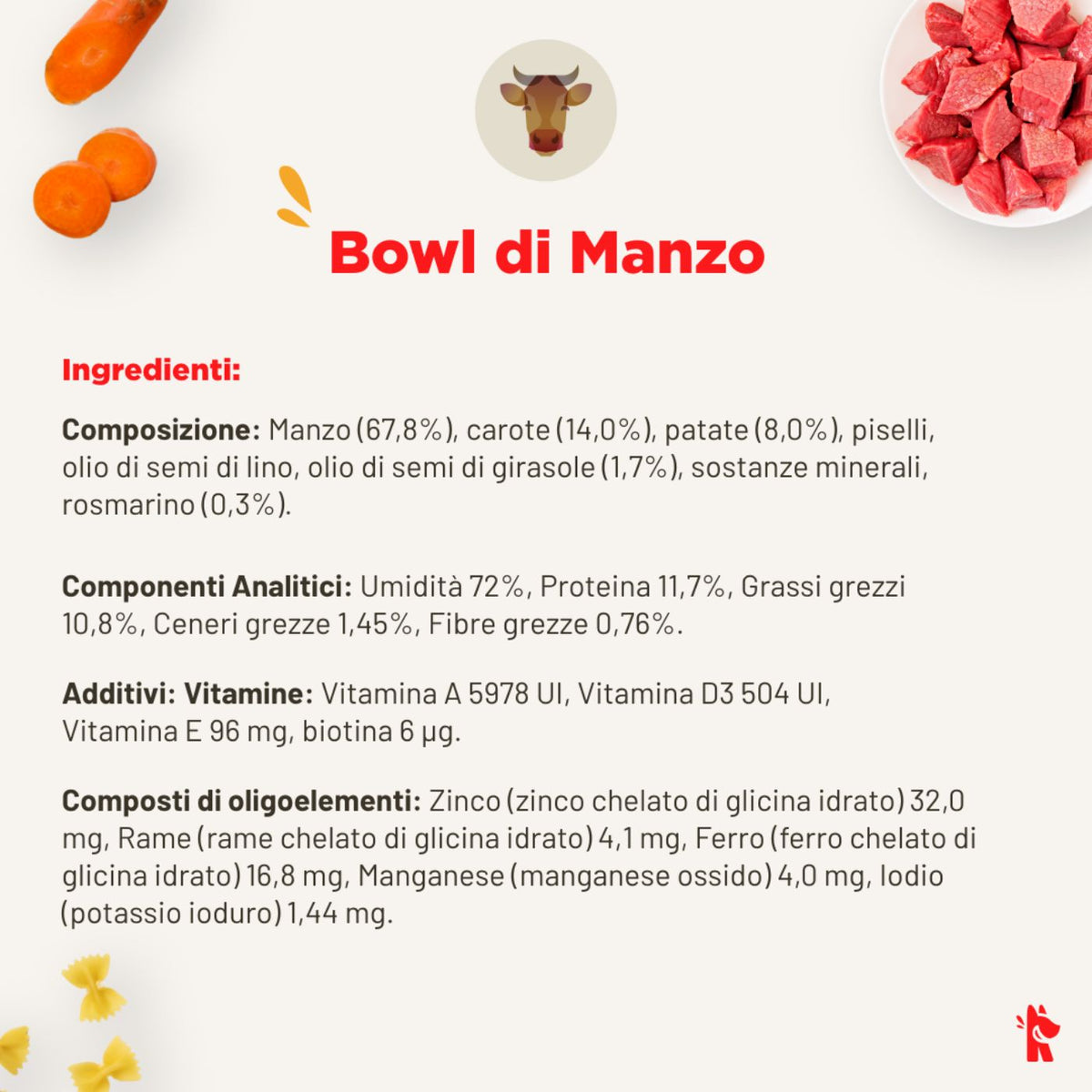 Real Bowl Alimento Completo Fresco Cotto per Cani al Manzo con Carote Senza Cereali Grain Free