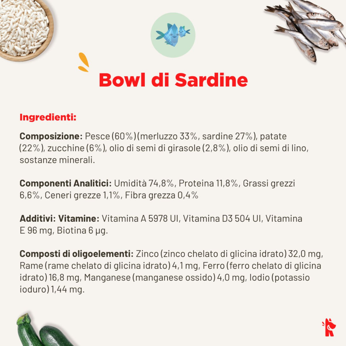 Real Bowl Alimento Completo Fresco Cotto per Cani al Pesce con Zucchine Senza Cereali Grain Free