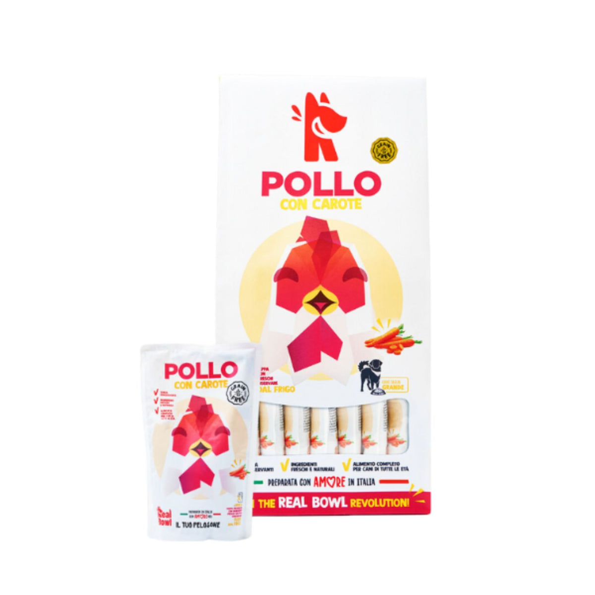 Real Bowl Alimento Completo Fresco Cotto per Cani al Pollo con Carote Senza Cereali Grain Free