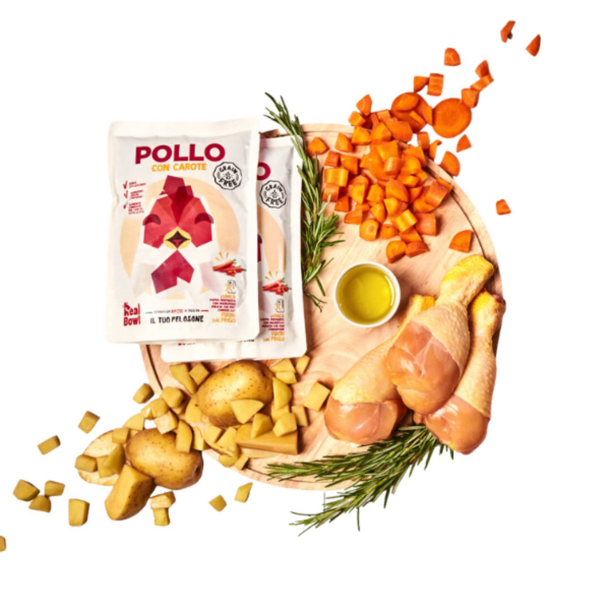 Real Bowl Alimento Completo Fresco Cotto per Cani al Pollo con Carote Senza Cereali Grain Free