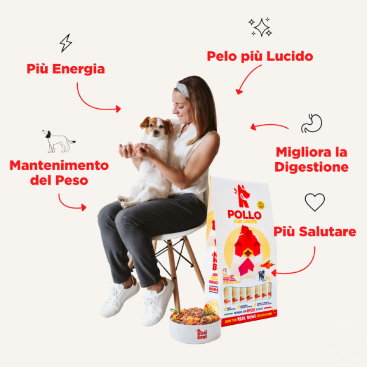 Real Bowl Alimento Completo Fresco Cotto per Cani al Pollo con Carote Senza Cereali Grain Free