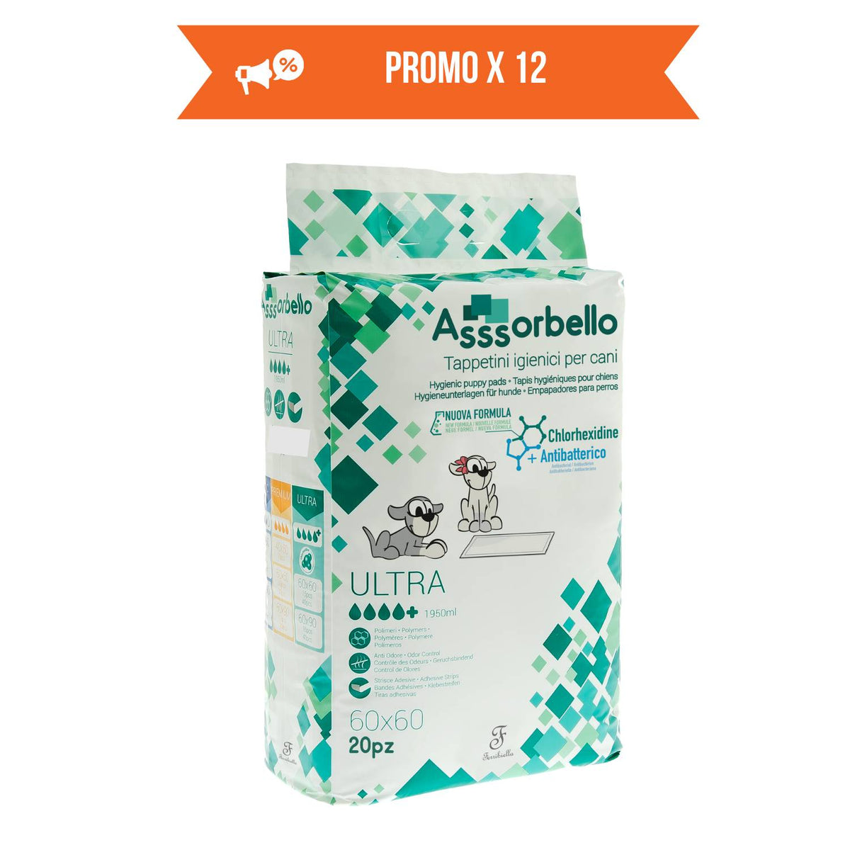 Ferribiella Tappetini Igienici Ultra per Animali Domestici alla Clorexidina 60 x 60 cm