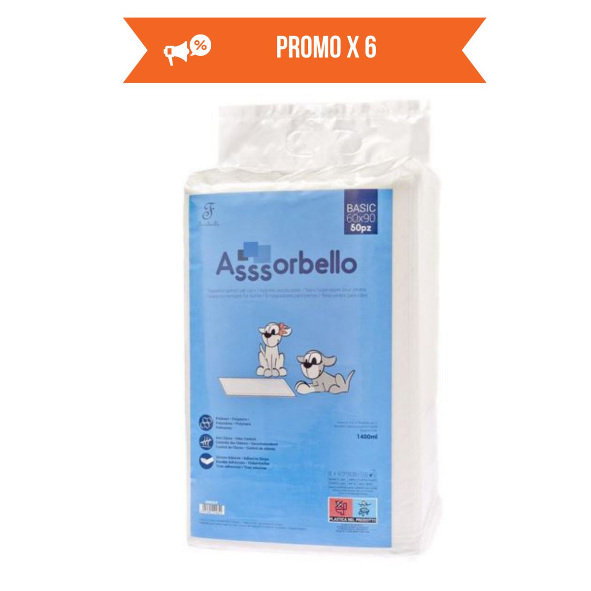 Ferribiella Tappetini Igienici per Animali Domestici Assorbello BASIC 60 x 90 cm