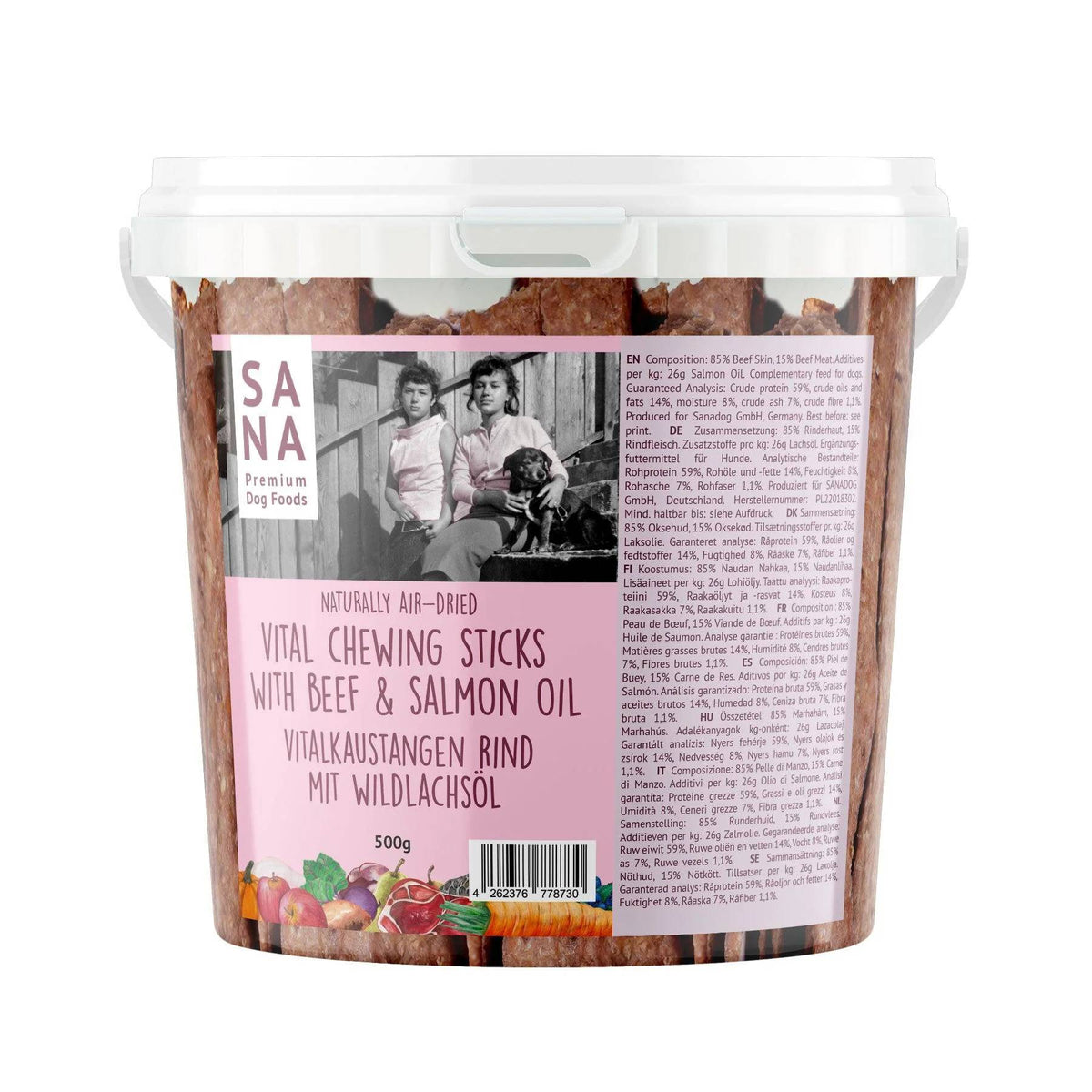 Sanadog Stick di Manzo Snack per Cani da Masticare con Olio di Salmone