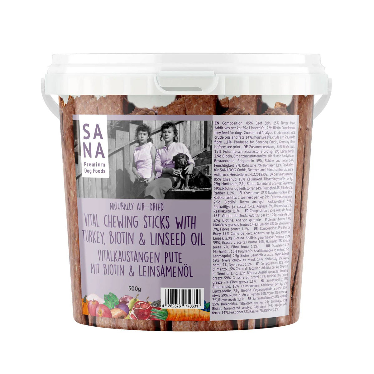 Sanadog Stick di Tacchino da Masticare con Biotina e Olio di Lino Snack per Cani