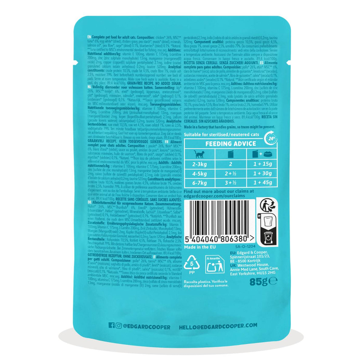 Edgard & Cooper Bocconcini in Salsa Tonno e Pollo per Gatti Adulti in Bustina 85 g