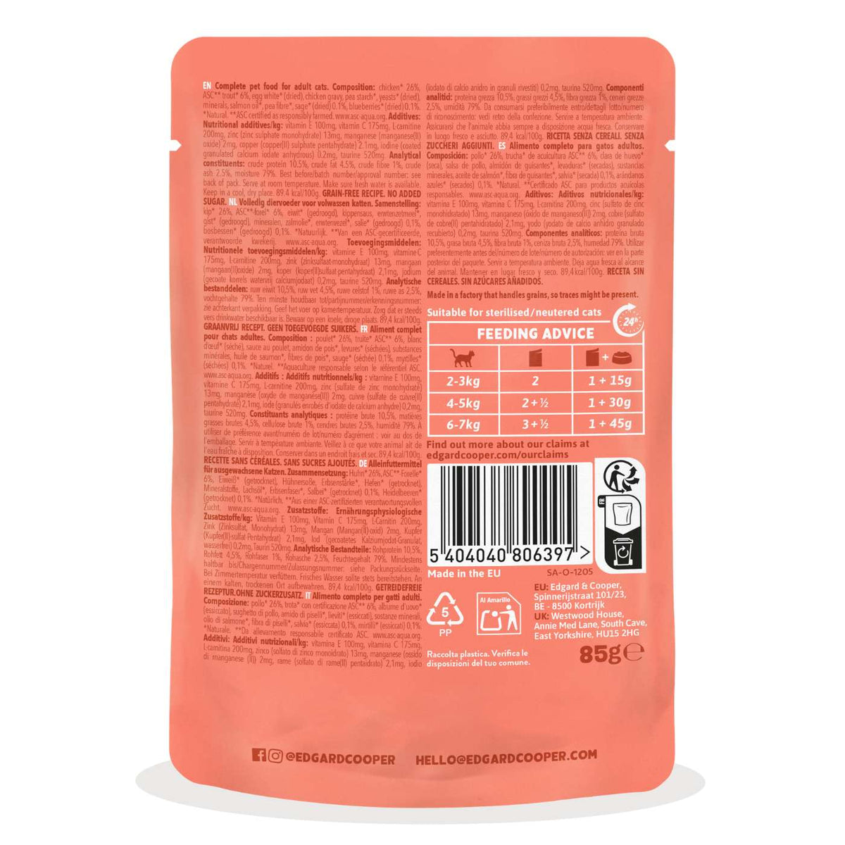 Edgard & Cooper Bocconcini in Salsa Trota d'acqua dolce e Pollo per Gatti in Bustina 85 g