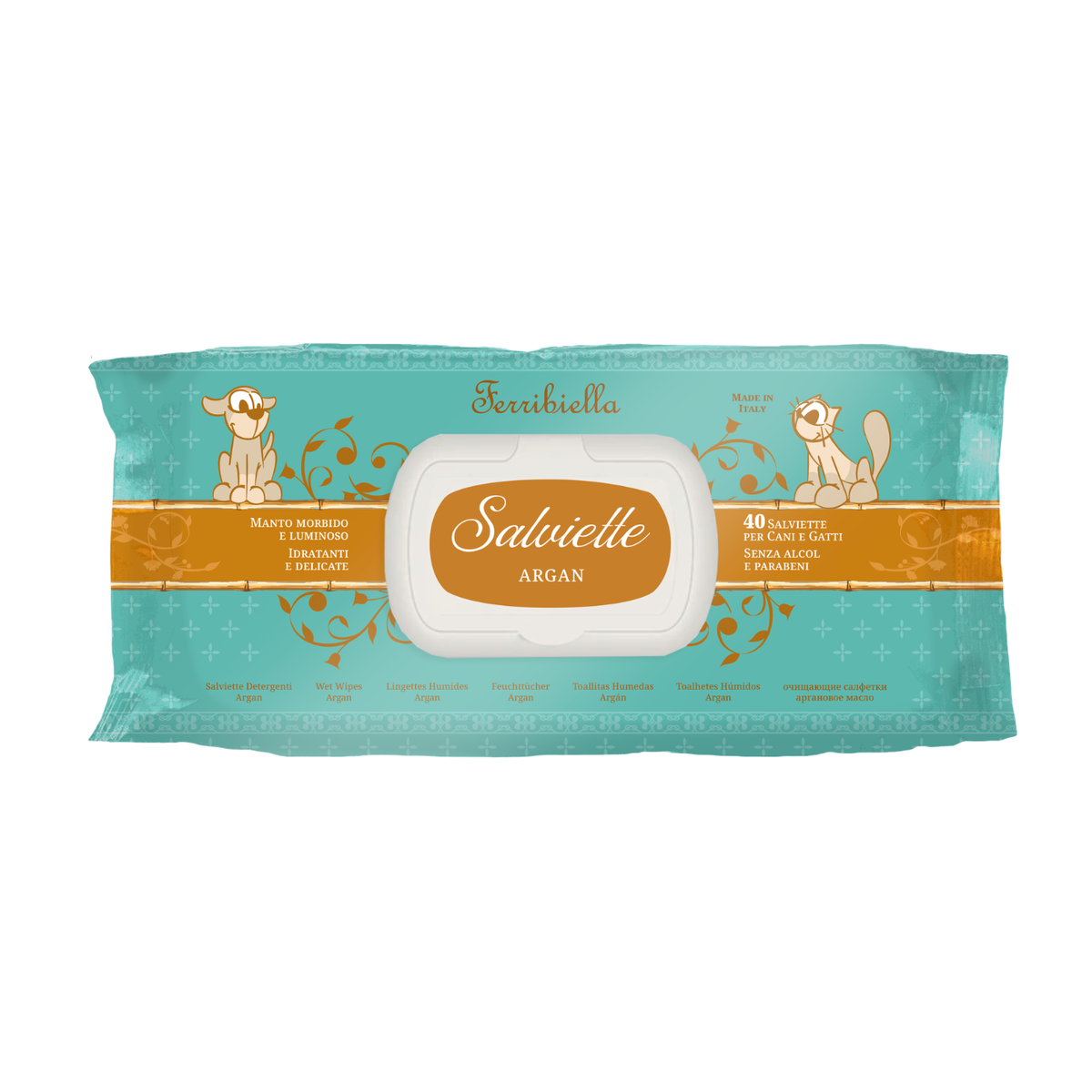 Ferribiella Salviette Detergenti per Cani e Gatti Argan 40 pz