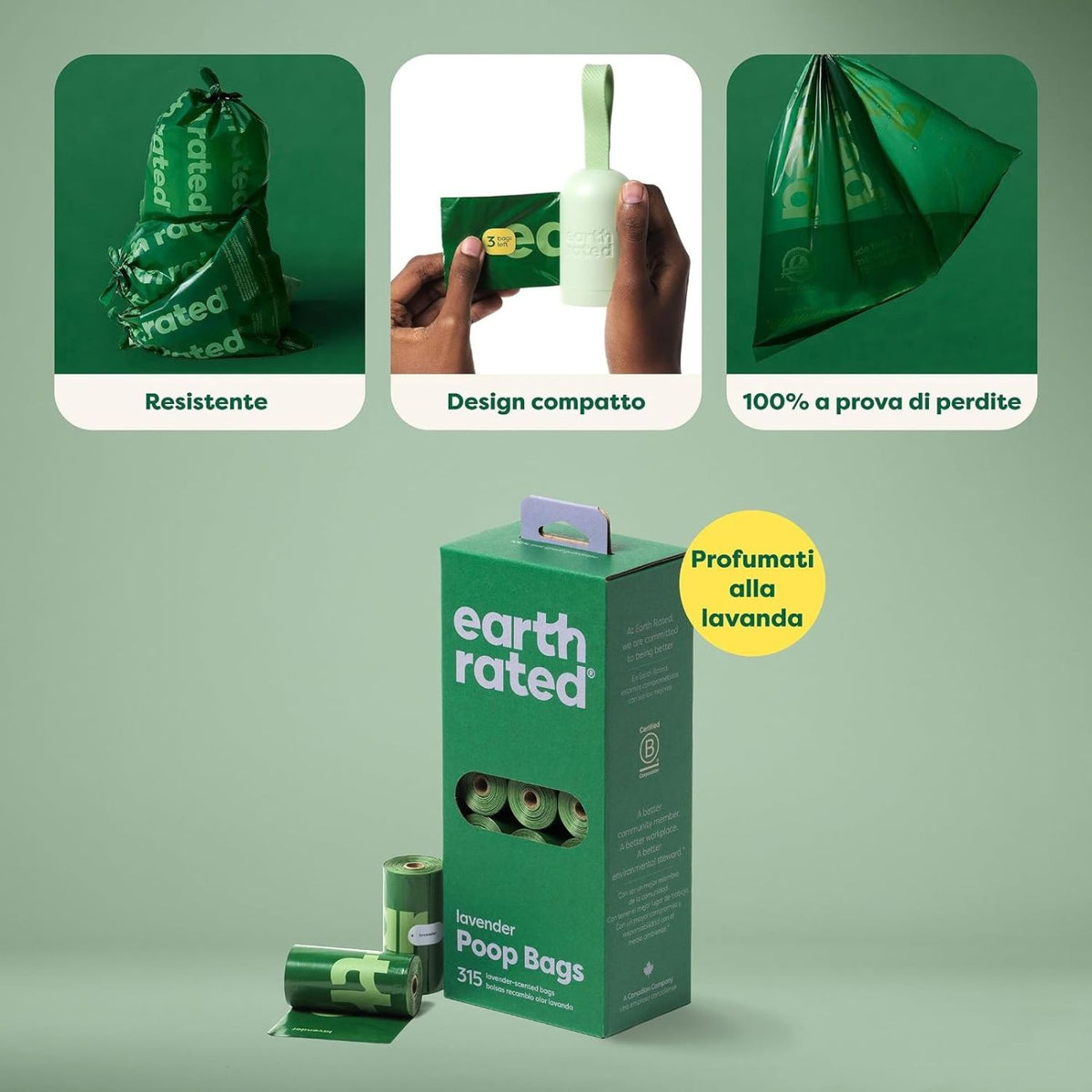 Earth Rated Sacchetti Igienici per Cani Extra Resistenti Profumati alla Lavanda