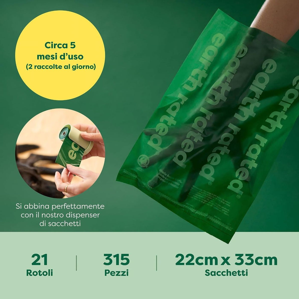 Earth Rated Sacchetti Igienici per Cani Extra Resistenti Senza Profumazione