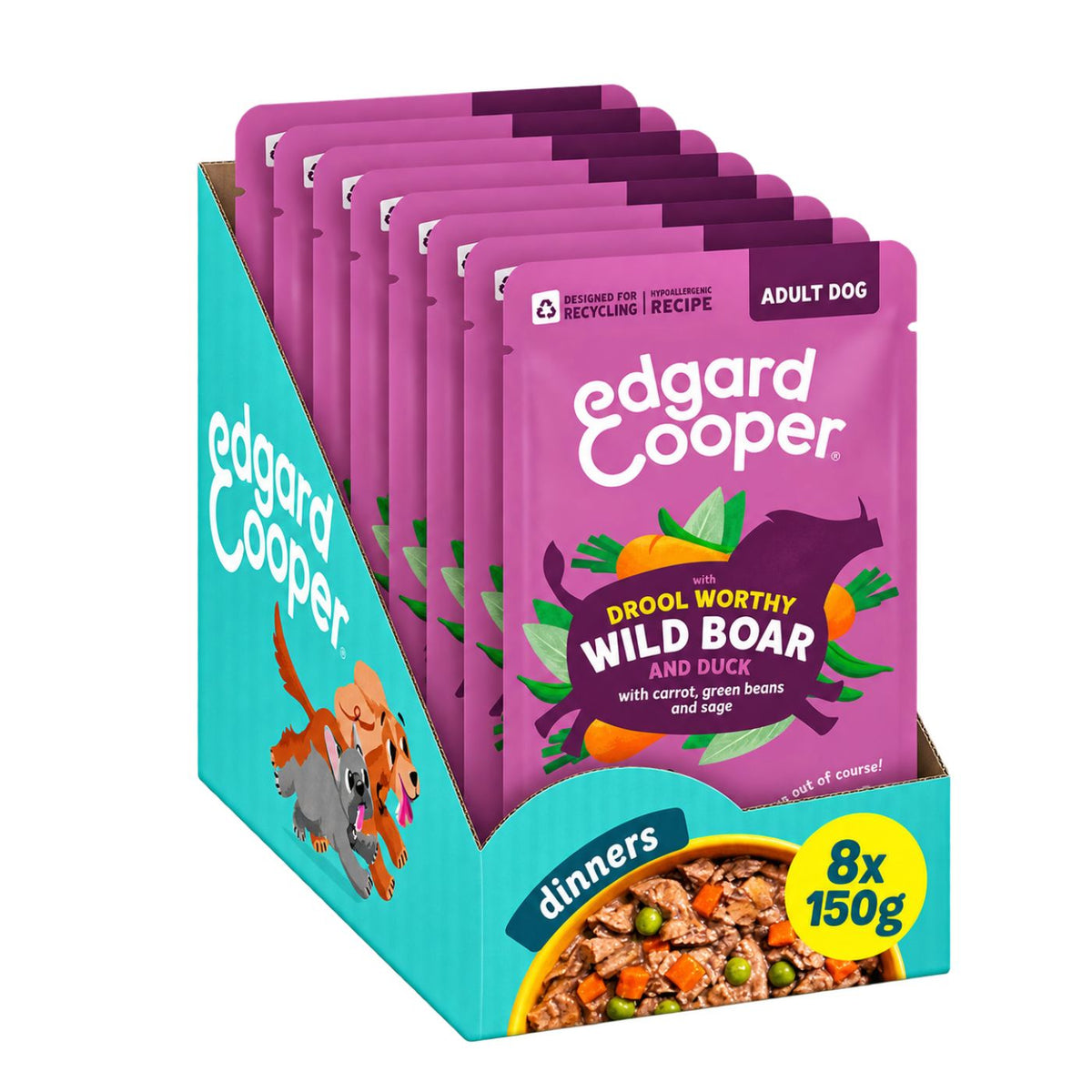 Edgard & Cooper Spezzatini in Busta per Cani Adulti con Cinghiale e Anatra 150 g