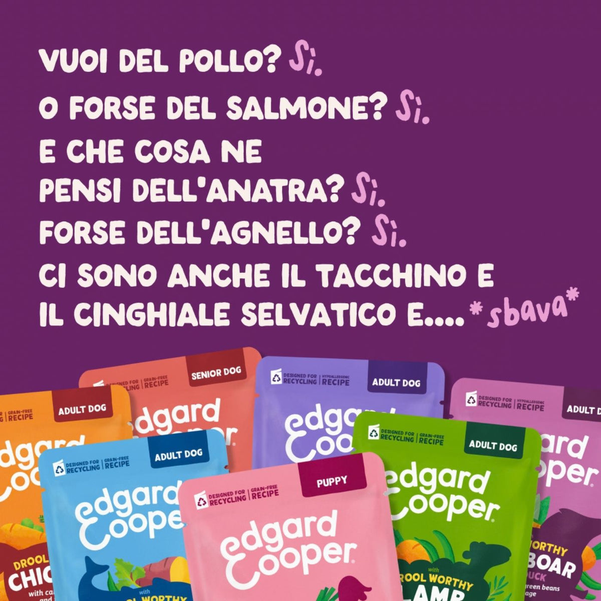 Edgard & Cooper Spezzatini in Busta per Cani Adulti con Cinghiale e Anatra 150 g