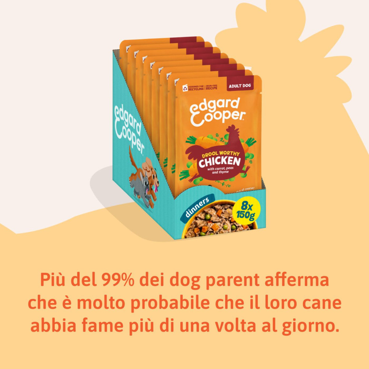 Edgard & Cooper Spezzatini in Busta per Cani Adulti con Pollo 150 g