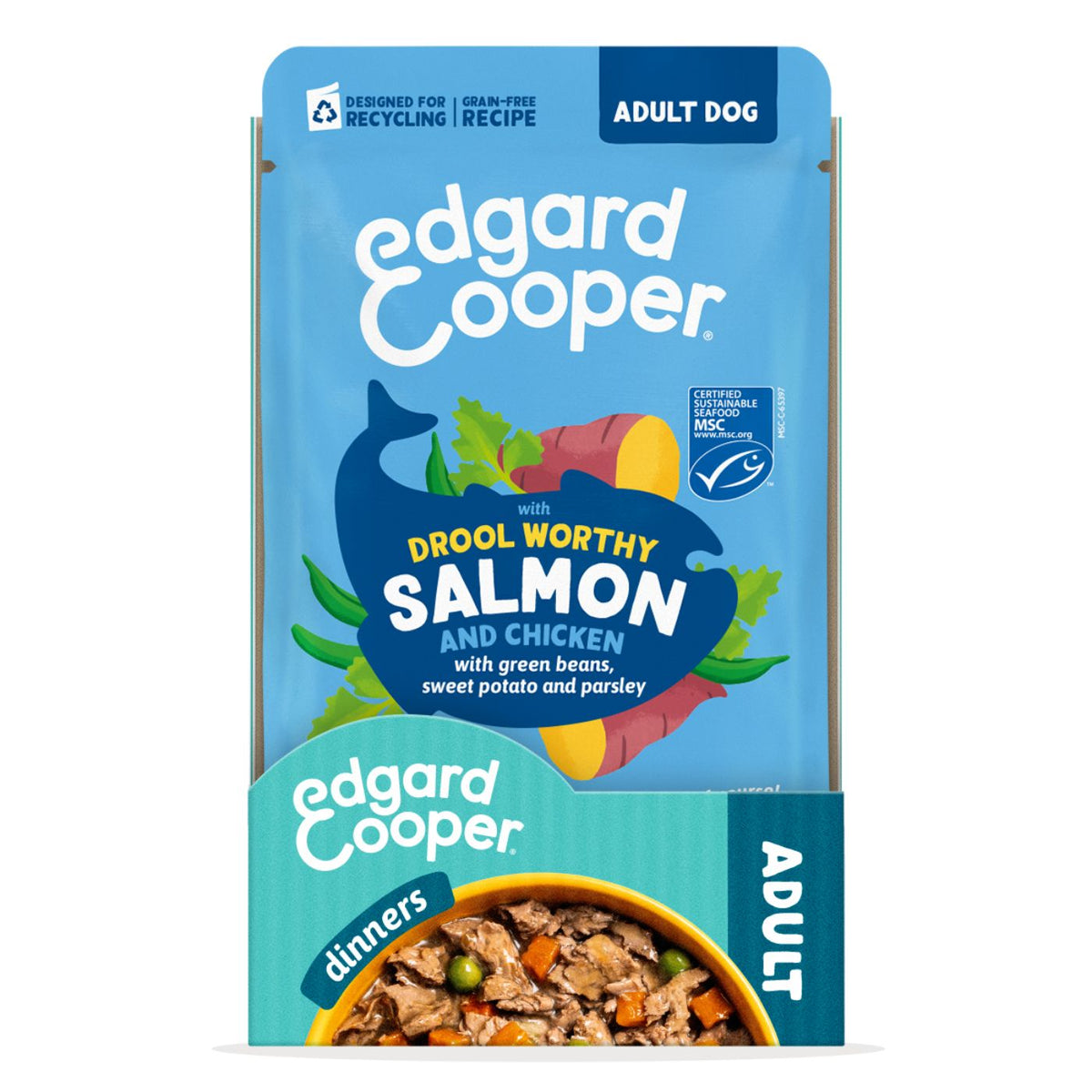 Edgard & Cooper Spezzatini in Busta per Cani Adulti con Salmone e Pollo 150 g
