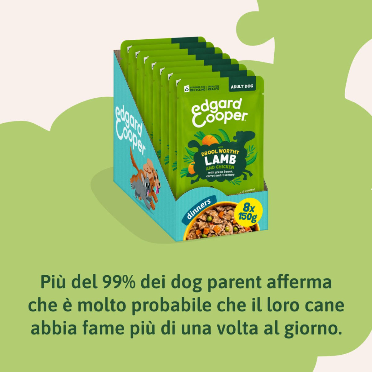Edgard & Cooper Spezzatini in Busta per Cani Adulti con Agnello e Pollo 150 g