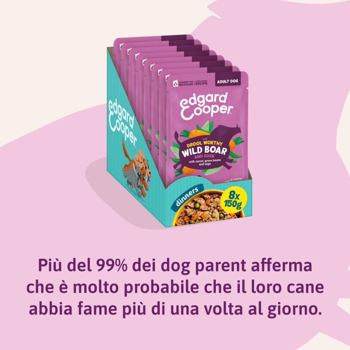 Edgard & Cooper Spezzatini in Busta per Cani Adulti con Cinghiale e Anatra 150 g