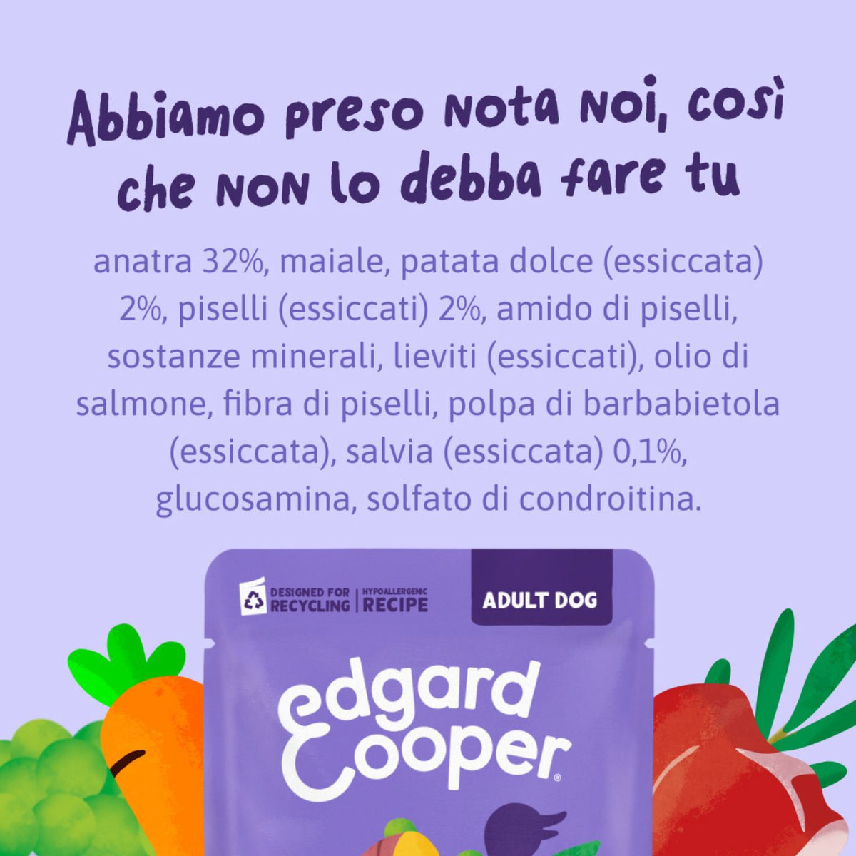 Edgard & Cooper Spezzatini in Busta per Cani Adulti con Anatra 150 g