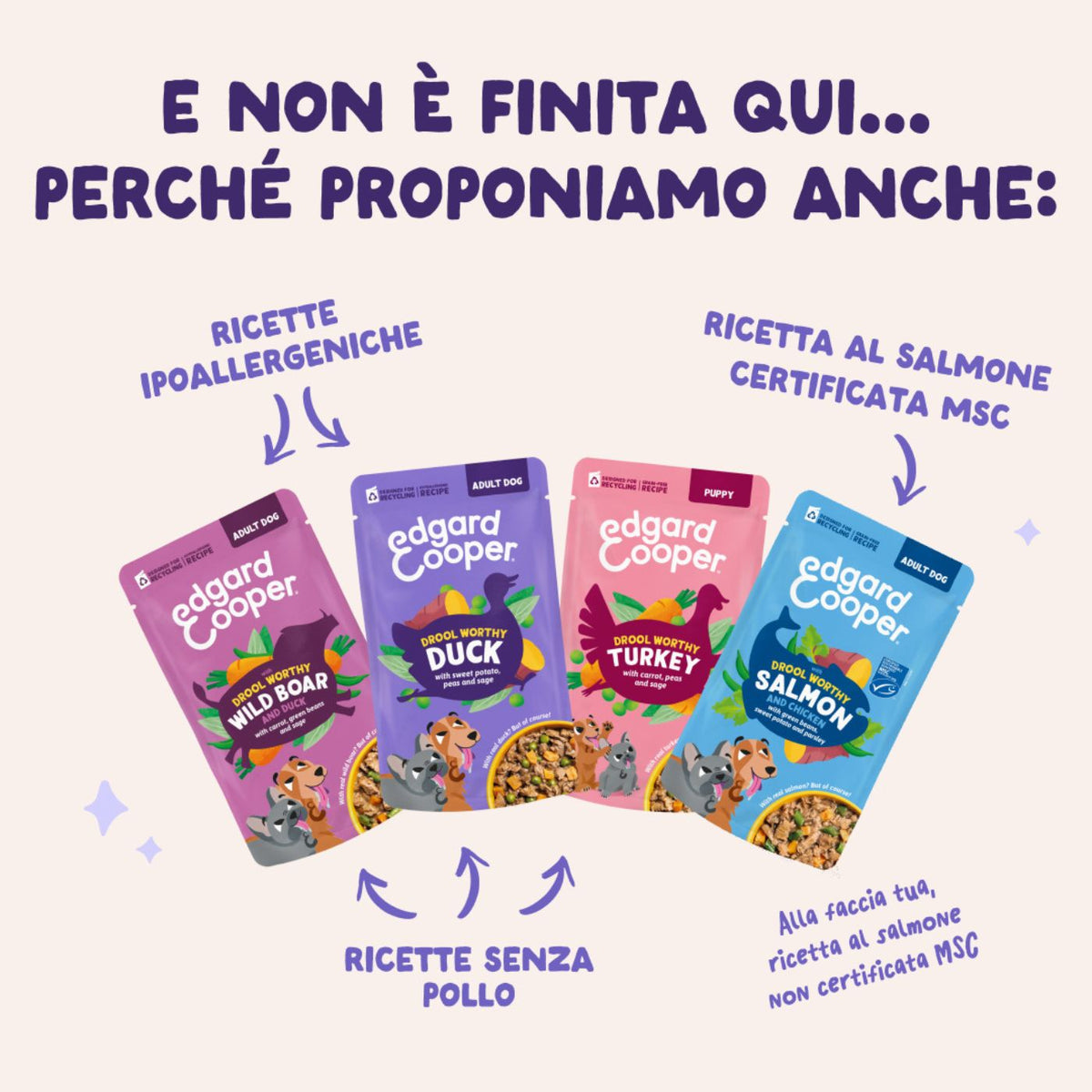 Edgard & Cooper Spezzatini in Busta per Cani Adulti con Anatra 150 g