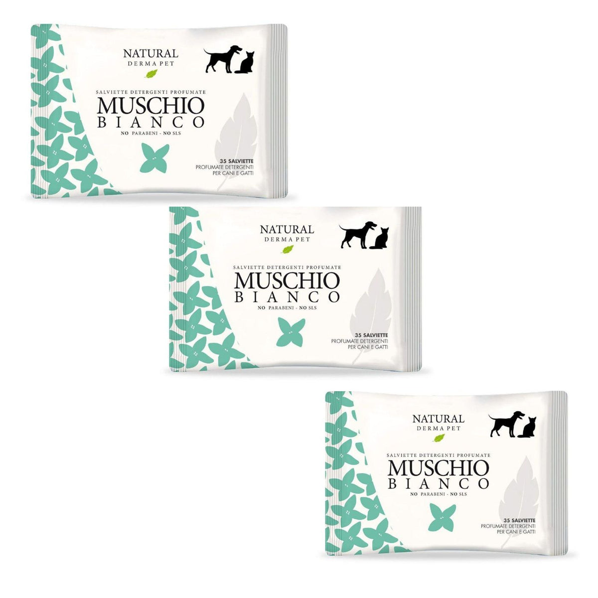 Natural Derma Pet by Derbe Salviette Detergenti per Cani Gatti e Cuccioli Muschio Bianco