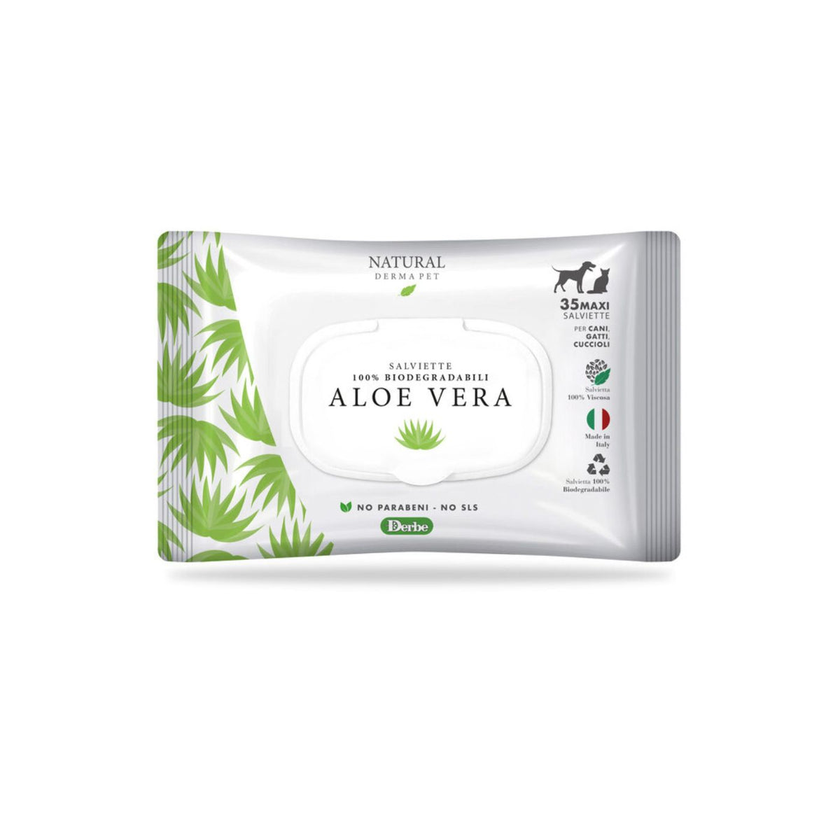 Natural Derma Pet by Derbe Salviette Detergenti per Cani Gatti e Cuccioli Aloe Vera  100% Biodegradabili