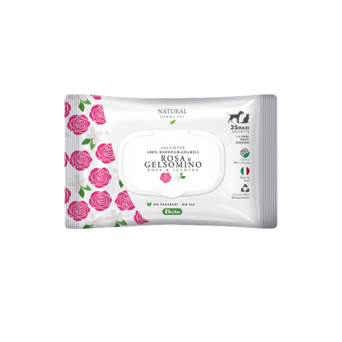 Natural Derma Pet by Derbe Salviette Detergenti per Cani Gatti e Cuccioli Rosa e Gelsomino