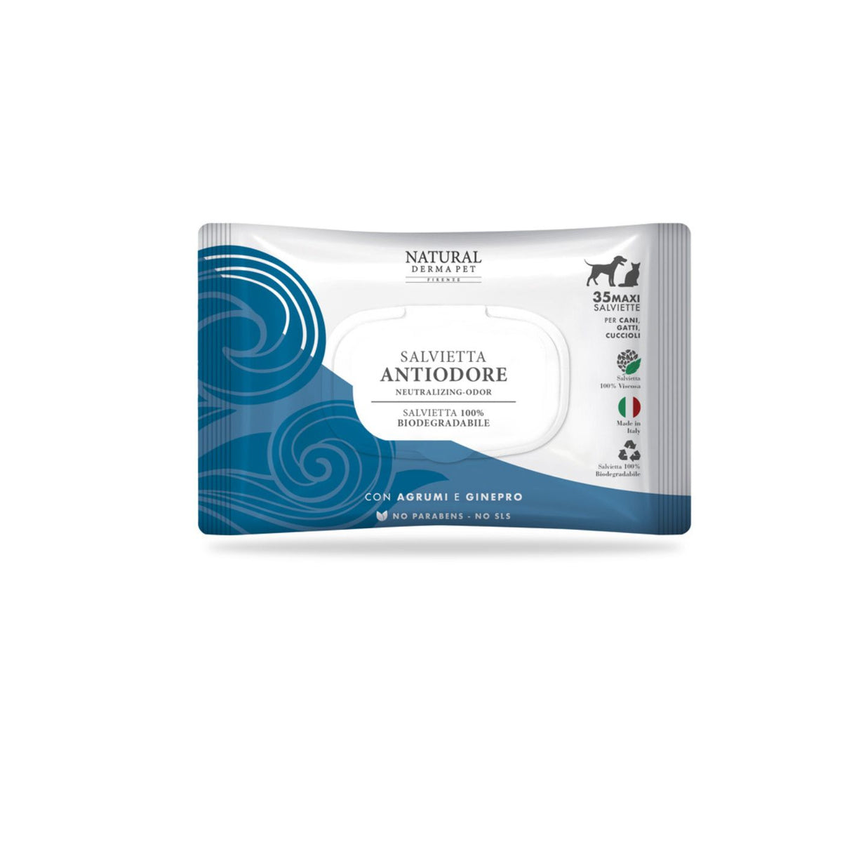 Natural Derma Pet by Derbe Salviettine Antiodore per Cani Gatti e Cuccioli 100% Biodegradabili