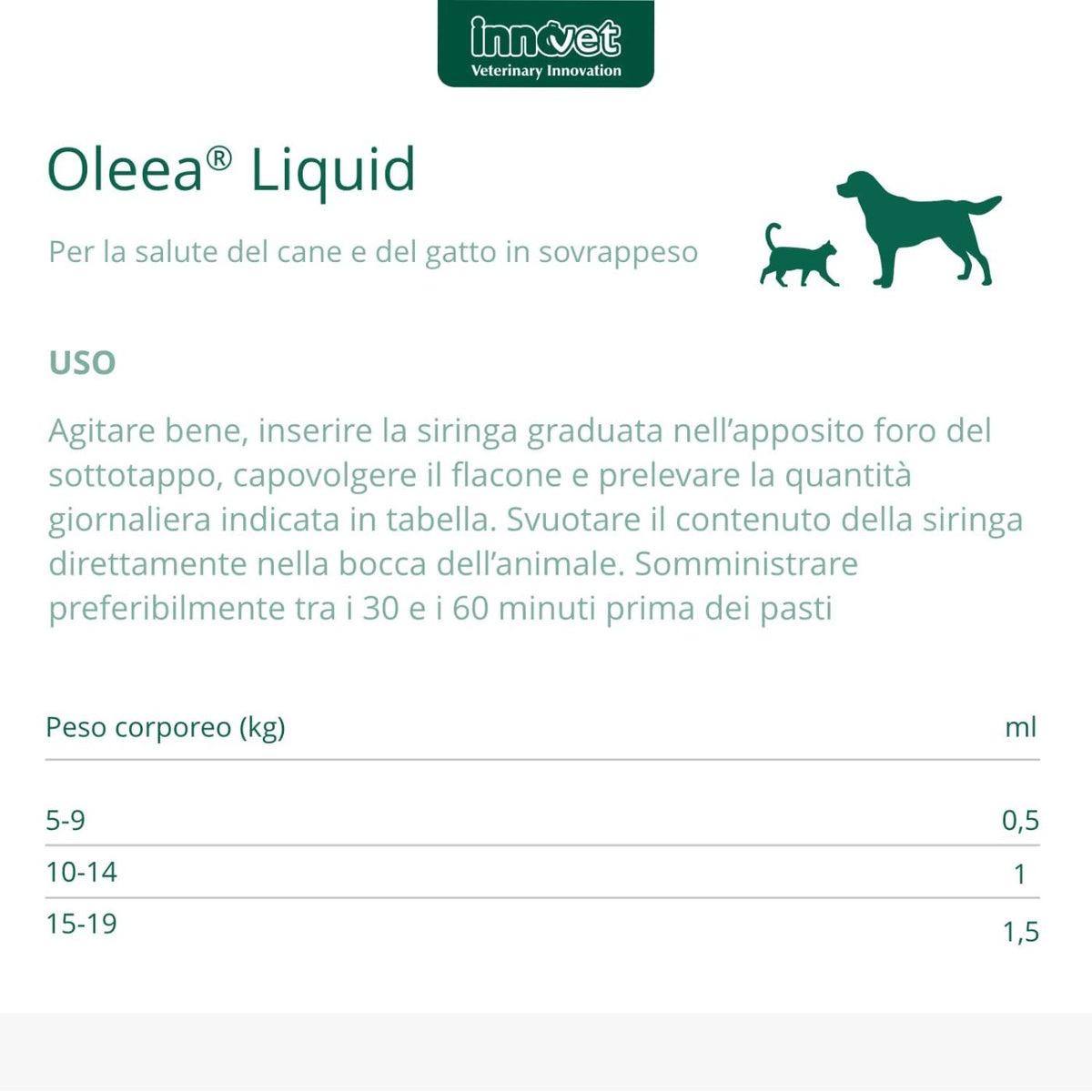 Oleea Liquid 60ml per Cani e Gatti in Sovrappeso Innovet