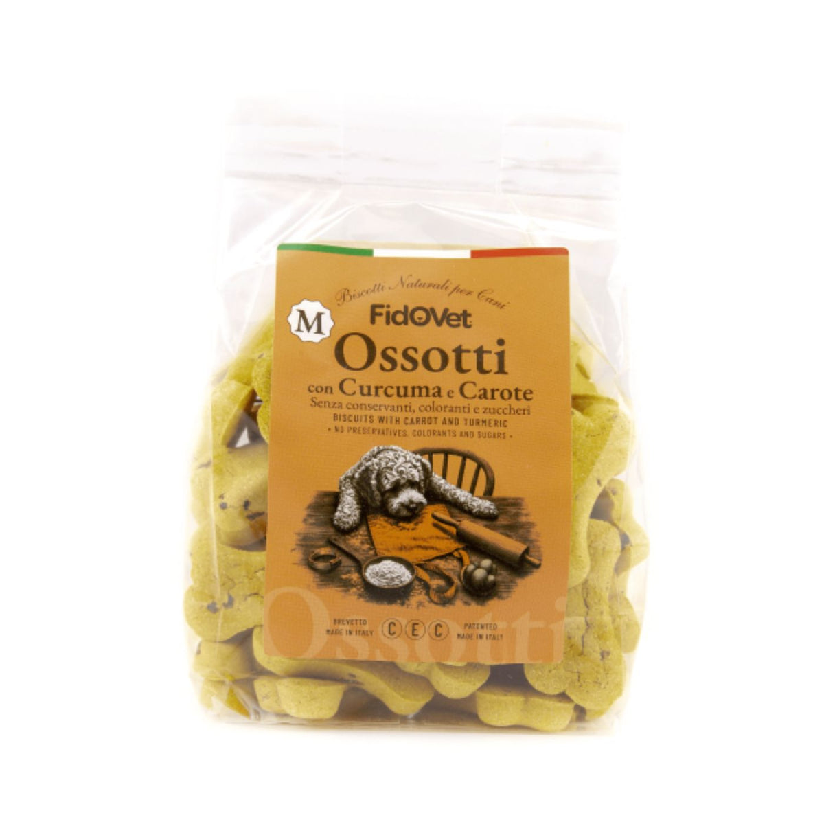 zstop-Fidovet Biscotti Naturali per Cani Ossotti MEDIUM Curcuma e Carote 300 g