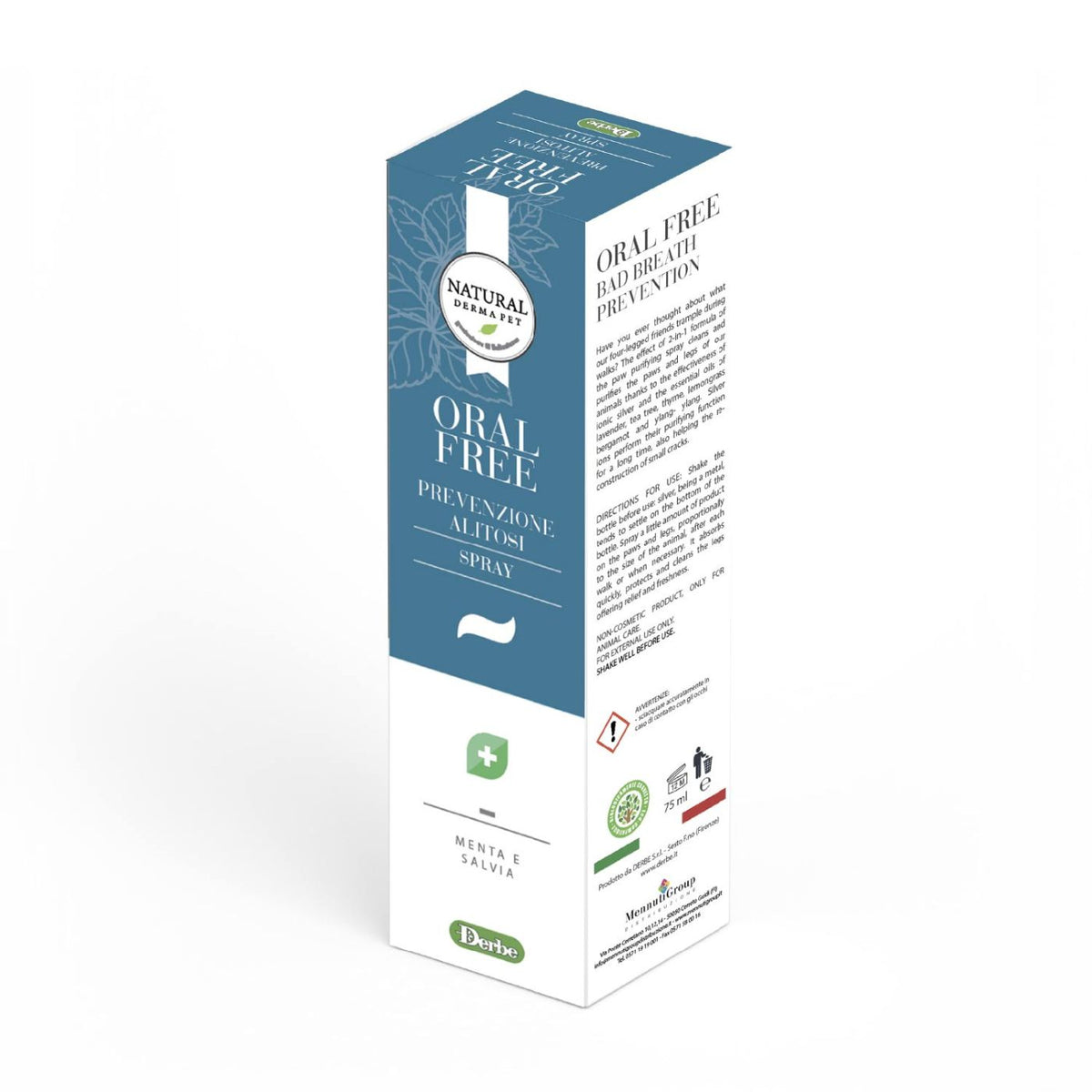Natural Derma Pet by Derbe Spray Oral Free per Cani Prevenzione Alitosi Derbe 75 ml