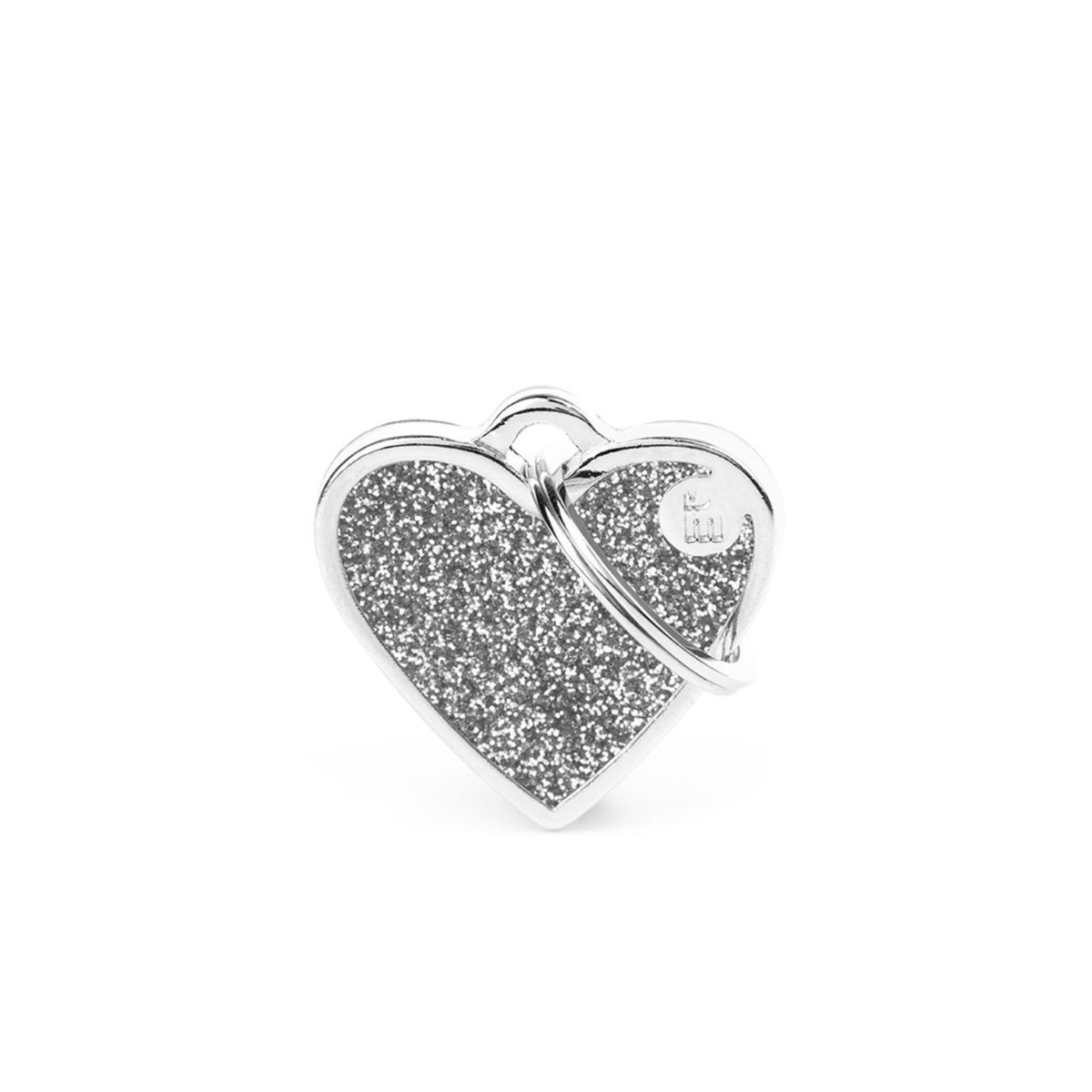 MyFamily Medaglietta per Cani e Gatti Personalizzabile Cuore Glitter Shine Grigio