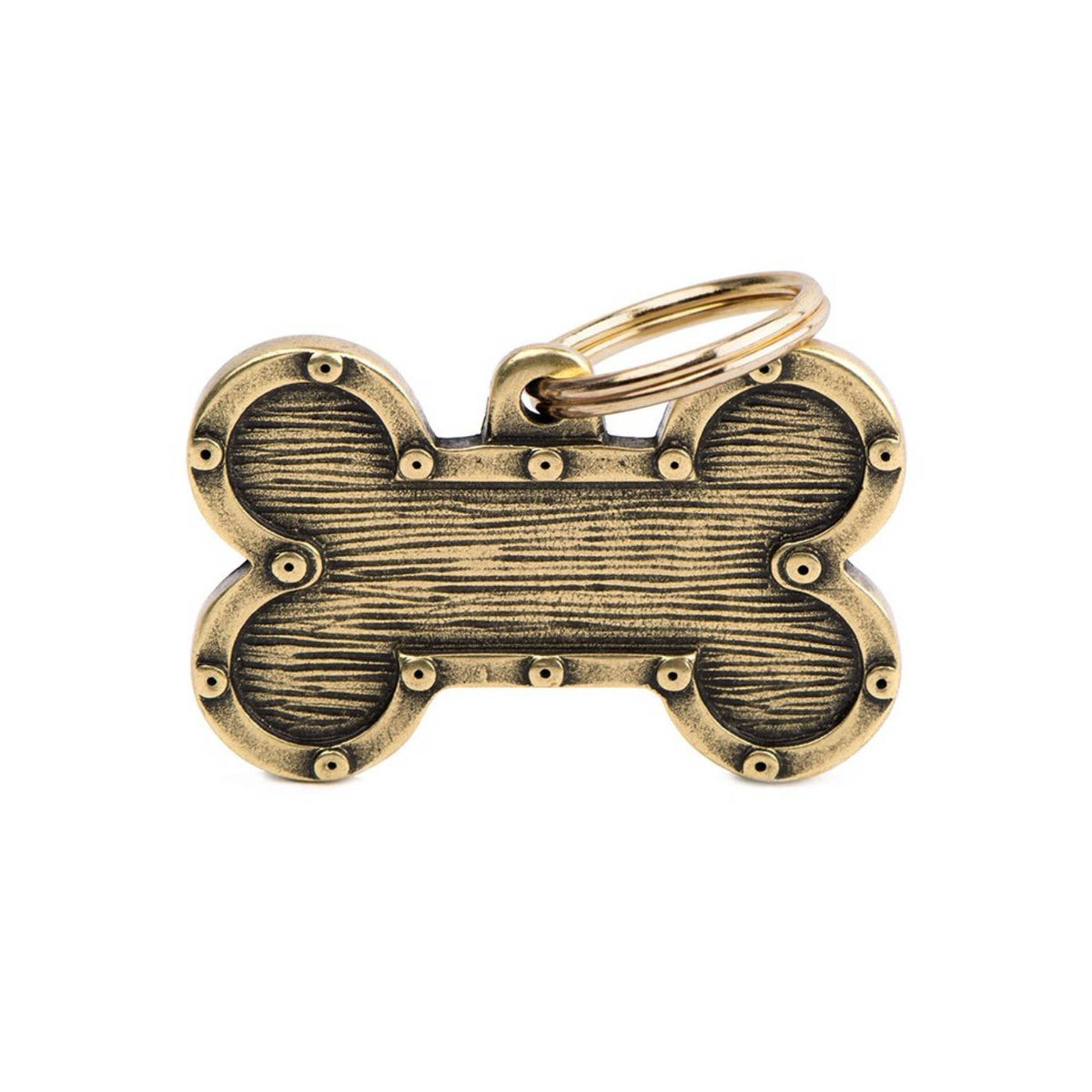 MyFamily Medaglietta per Cani Personalizzabile Osso Strong Futuristico Bronx Ottone Inglese