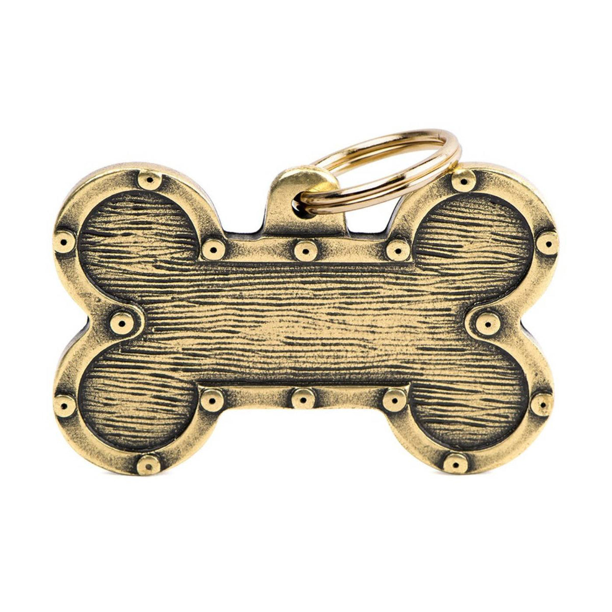 MyFamily Medaglietta per Cani Personalizzabile Osso Strong Futuristico Bronx Ottone Inglese
