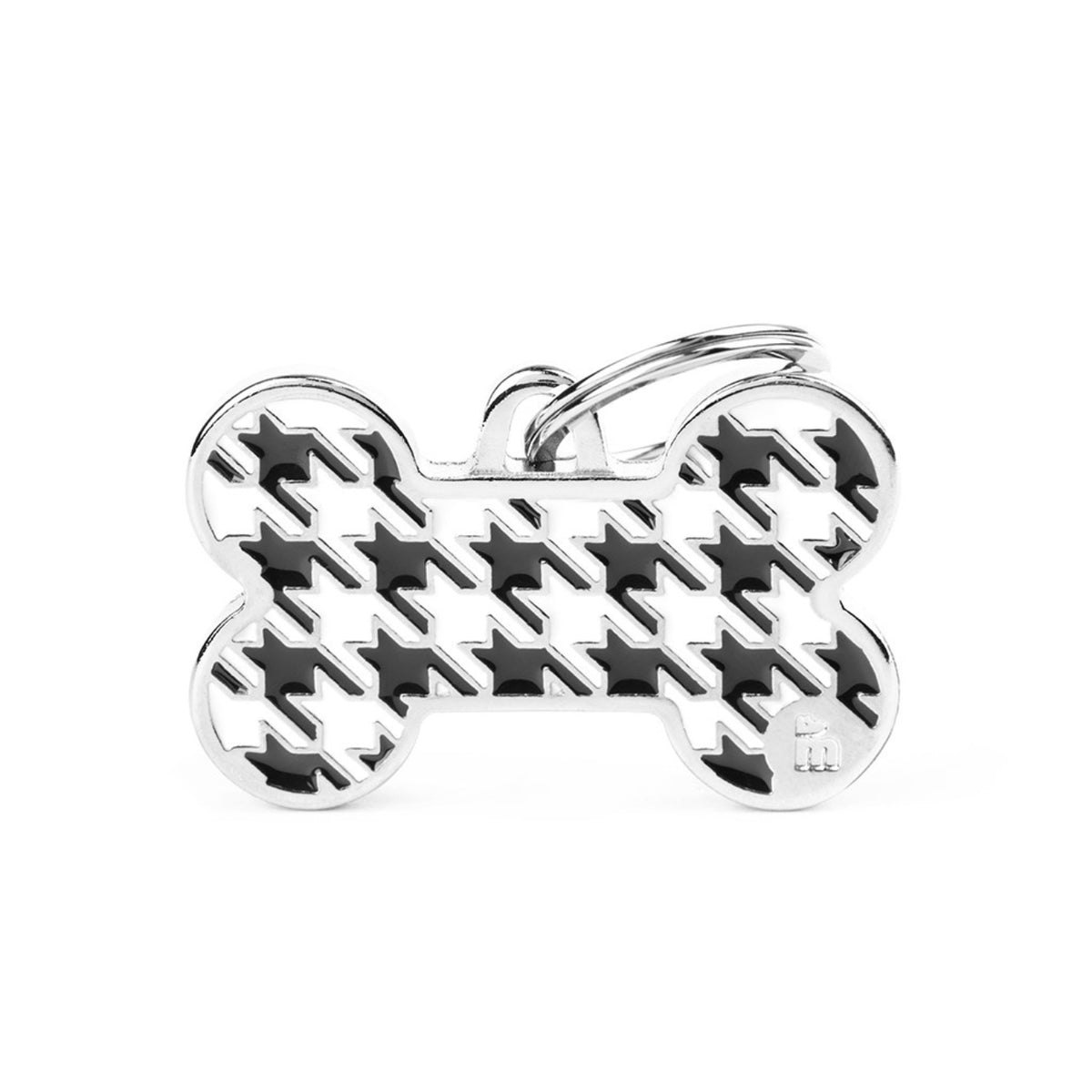 MyFamily Medaglietta per Cani Personalizzabile Osso Style Pied de Poule Nero